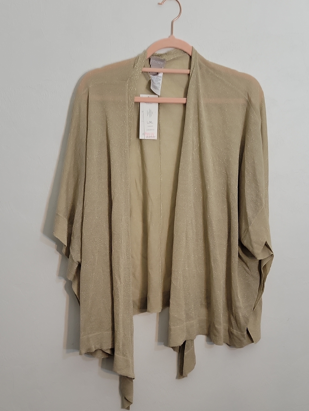 Chico's Light Gold Open-Front Kimono Cardigan